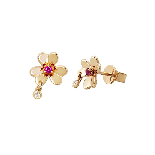 [EA3S1KD3O169(EA330850008)] Floral Love系列 粉紅藍寶石鑽石耳飾